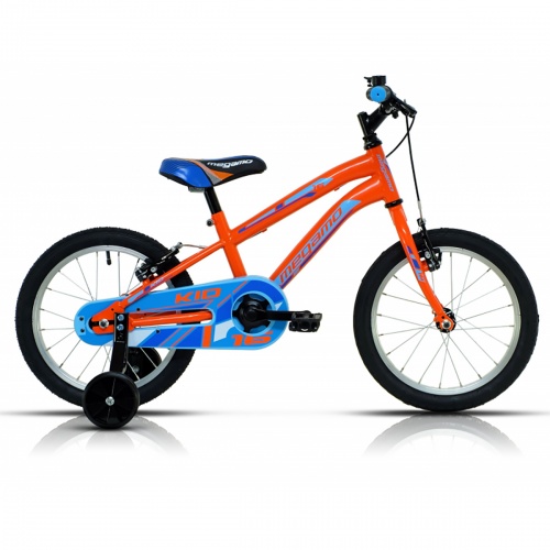 Bicicleta Megamo 16 pulgadas. Naranja y azul.