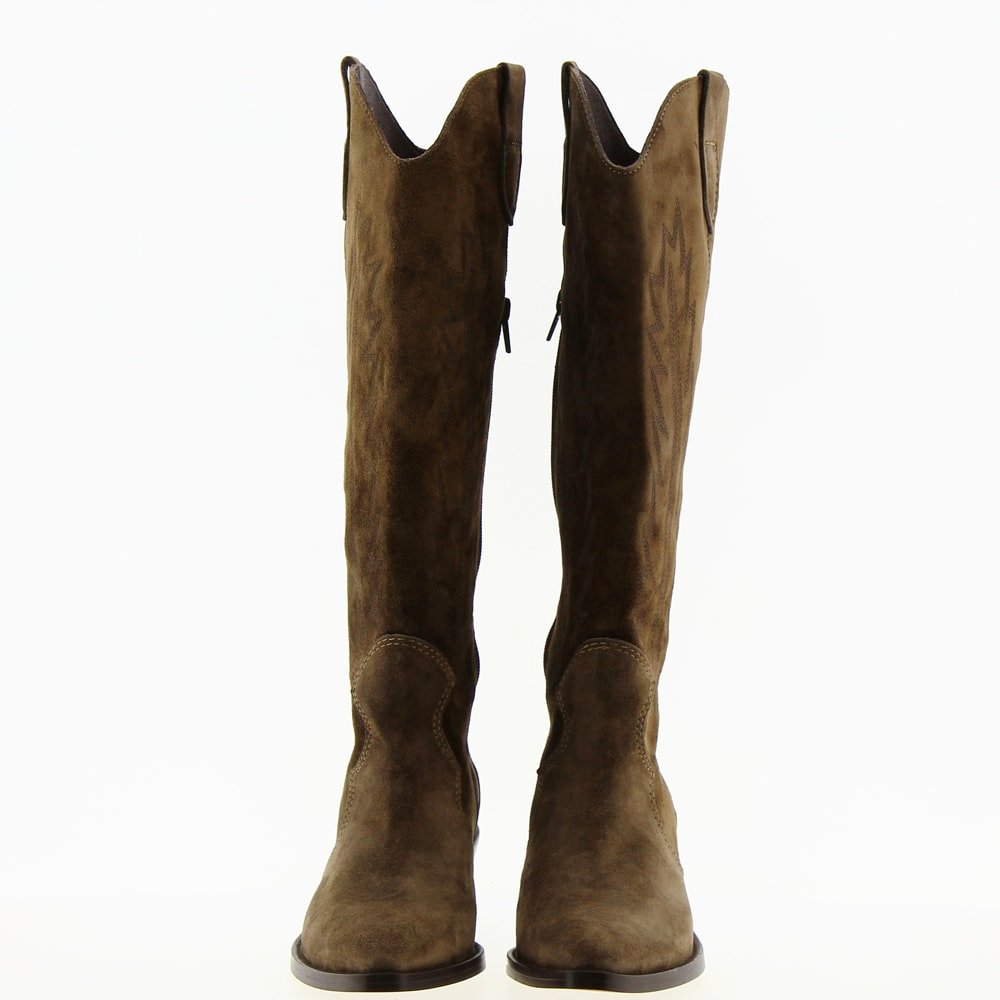 Anestésico molestarse cascada Bota alta alta mujer de estilo cowboy en piel serraje color marrón |  Complementos Garza