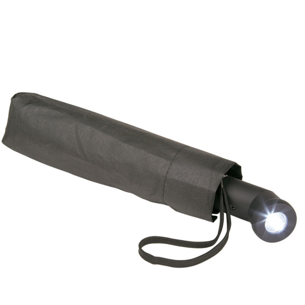 Paraguas plegable negro con linterna