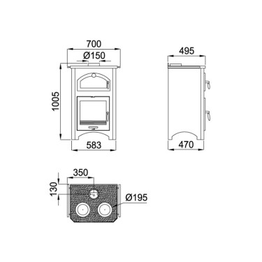 Medidas estufa de leña Monza Bronpi