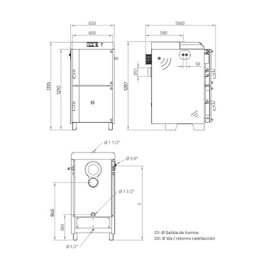 Medidas caldera leña Lignum NG 30