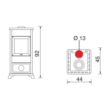 Medidas estufa leña Dafne base