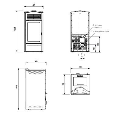 Medidas estufa pellet Piro2