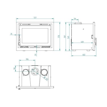 Medidas insertable leña I-170