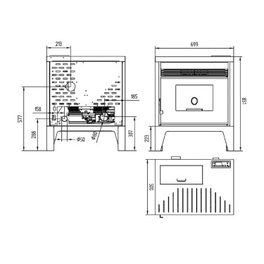 Medidas estufa pellet BP-170 K