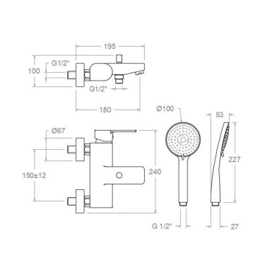 Medidas grifo ducha RS-Q 9308T3