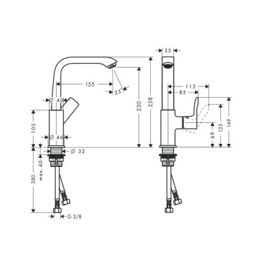 Medidas grifo lavabo Metris 230