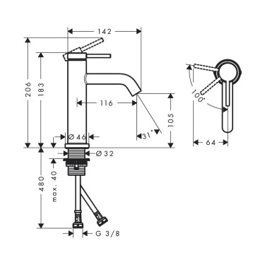 Medidas grifo lavabo Tecturis S 110