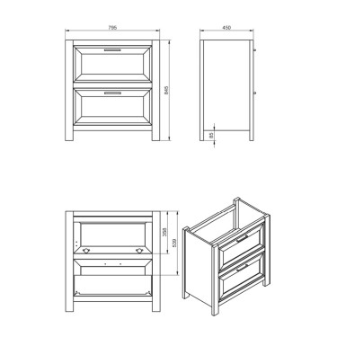 Medidas mueble y lavabo Trento 80