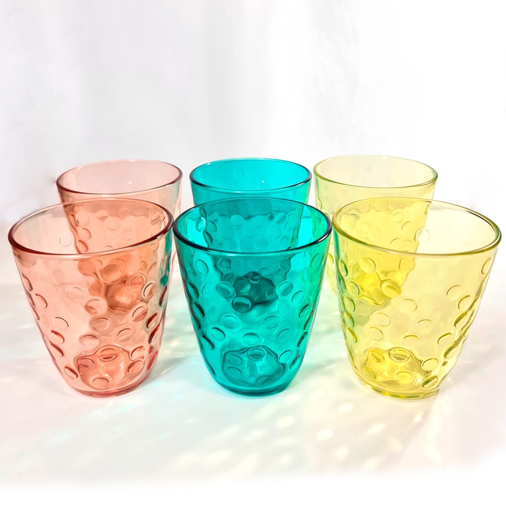 Juego de 6 vasos en cristal de colores, resistentes y originales. | Pandora