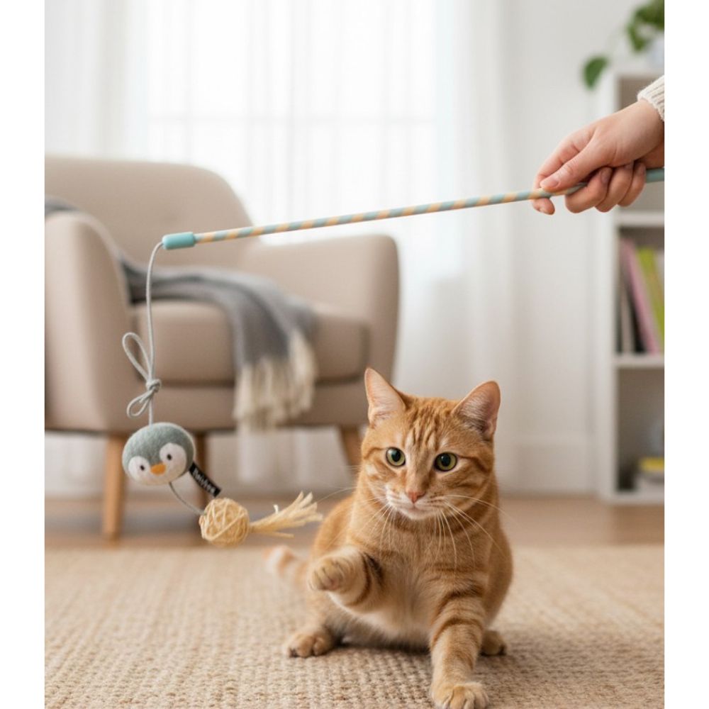 Twinbee Caña con Pingüino para Gato con Catnip y Silvervine