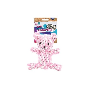 Doggy Masters Colorful oso de yute rosa con cuerda 12 cm